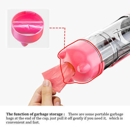 KOMMILIFE 3-in-1 Portable Dog Water Bottle and Food Feeder with Poop Dispenser - Leak-Proof and Multifunctional for Active Pets