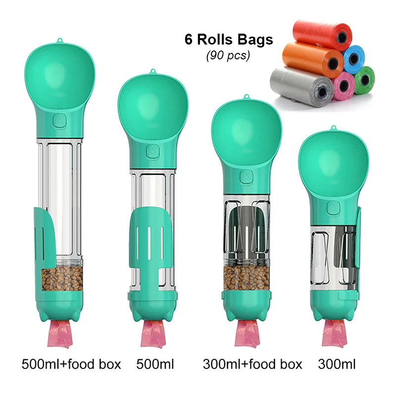 KOMMILIFE 3-in-1 Portable Dog Water Bottle and Food Feeder with Poop Dispenser - Leak-Proof and Multifunctional for Active Pets