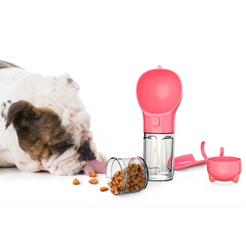 KOMMILIFE 3-in-1 Portable Dog Water Bottle and Food Feeder with Poop Dispenser - Leak-Proof and Multifunctional for Active Pets