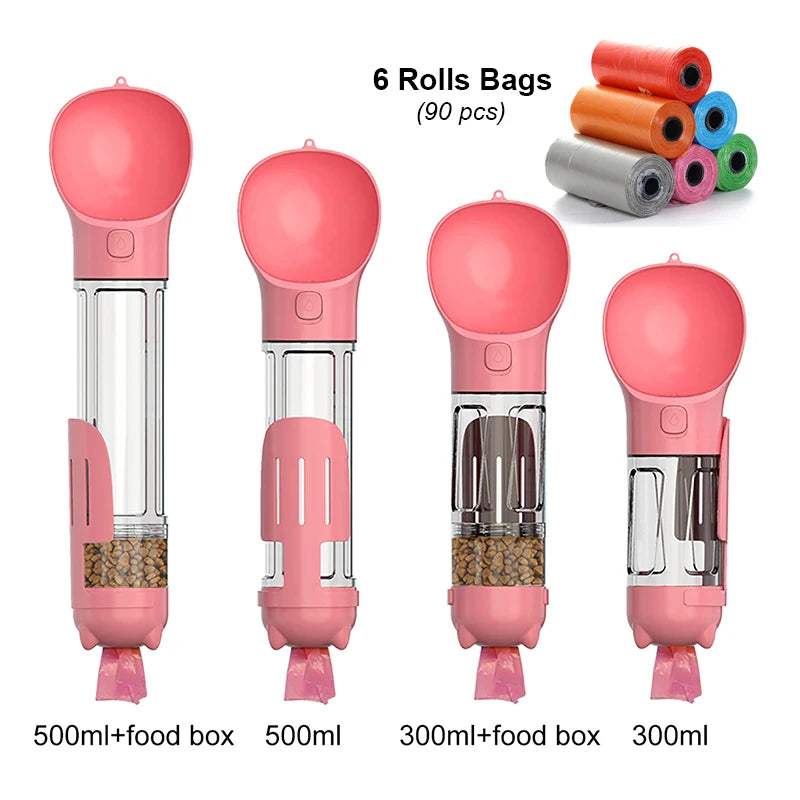 KOMMILIFE 3-in-1 Portable Dog Water Bottle and Food Feeder with Poop Dispenser - Leak-Proof and Multifunctional for Active Pets