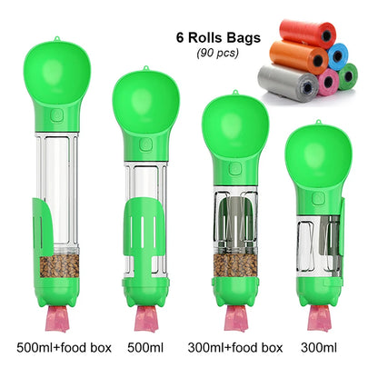 KOMMILIFE 3-in-1 Portable Dog Water Bottle and Food Feeder with Poop Dispenser - Leak-Proof and Multifunctional for Active Pets
