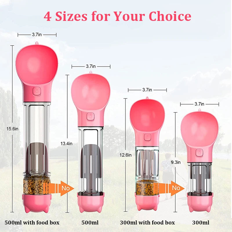 KOMMILIFE 3-in-1 Portable Dog Water Bottle and Food Feeder with Poop Dispenser - Leak-Proof and Multifunctional for Active Pets