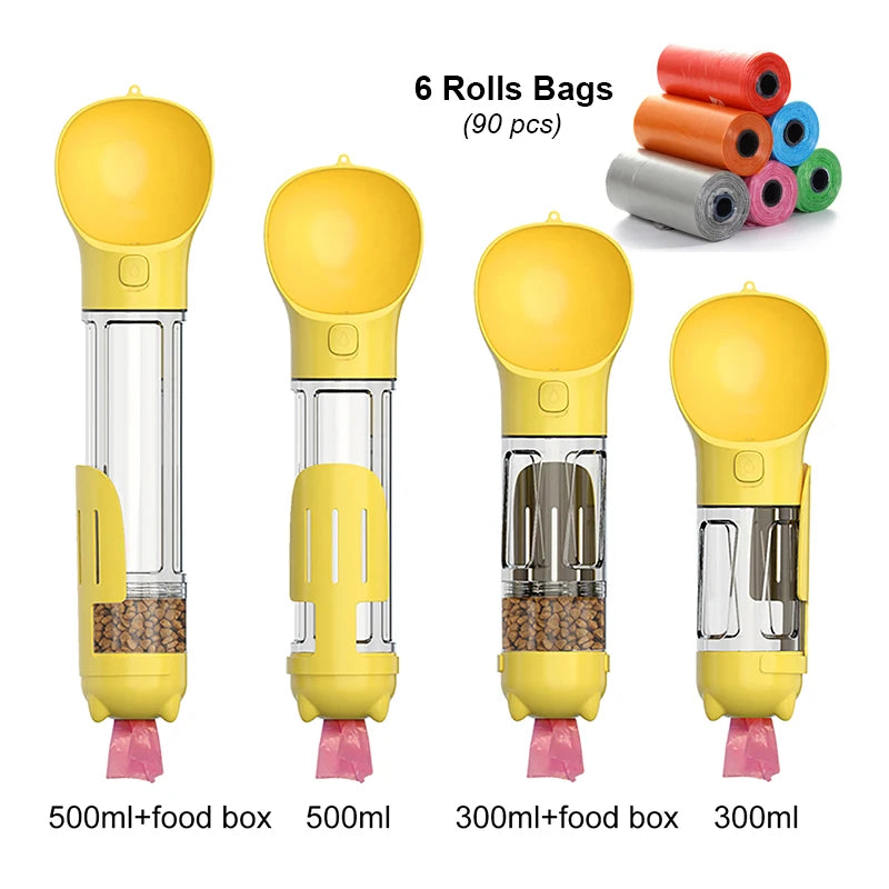 KOMMILIFE 3-in-1 Portable Dog Water Bottle and Food Feeder with Poop Dispenser - Leak-Proof and Multifunctional for Active Pets