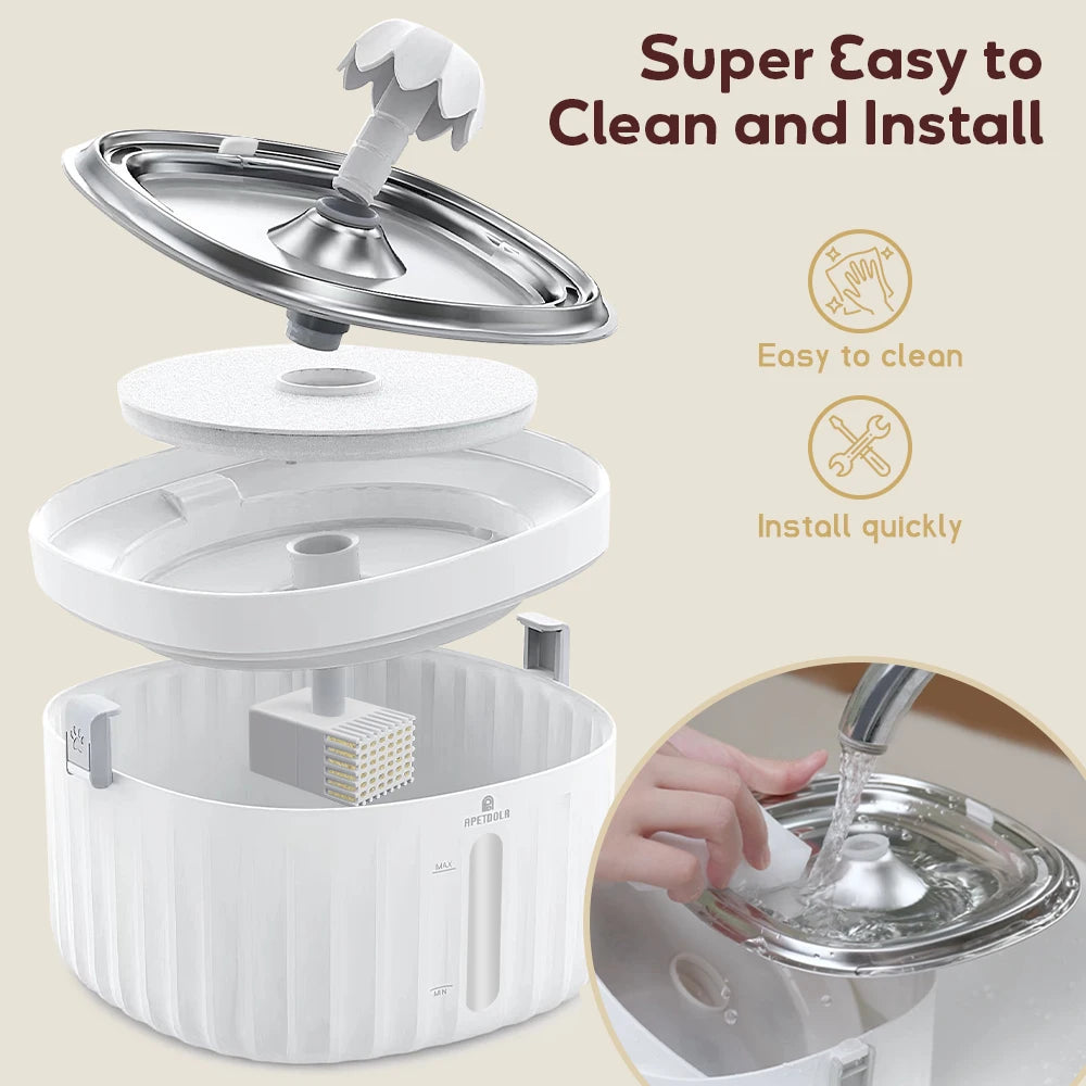 Automatic Cat Water Fountain - Stainless Steel Pet Water Dispenser with 6-Level Filtration for Cats and Dogs